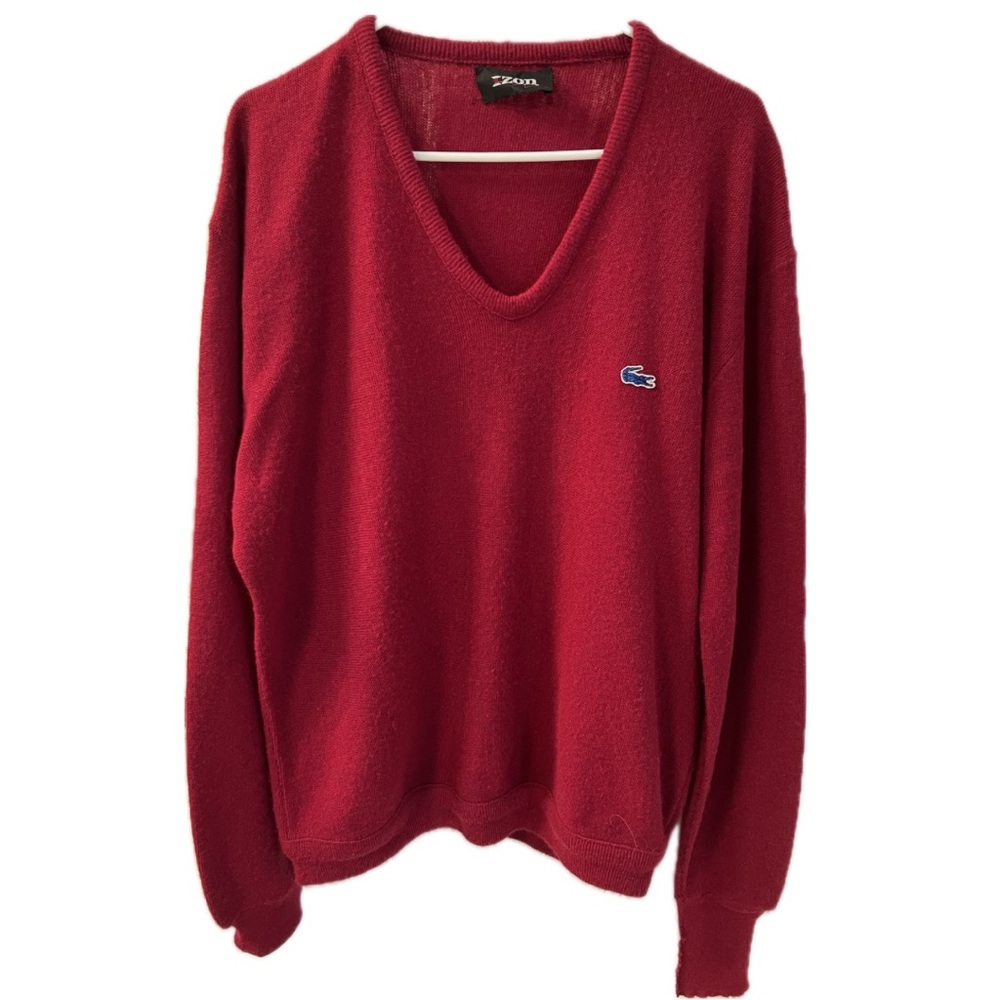 Izod vee-neck sweater, red, size XL. Fair used condition.